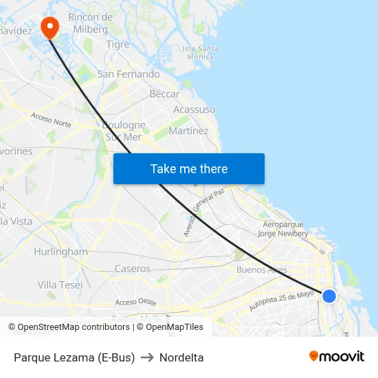 Parque Lezama (E-Bus) to Nordelta map