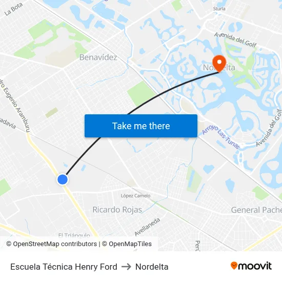 Escuela Técnica Henry Ford to Nordelta map