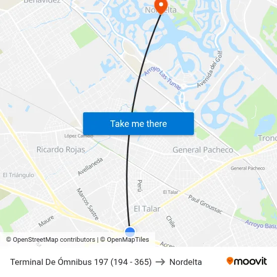Terminal De Ómnibus 197 (194 - 365) to Nordelta map