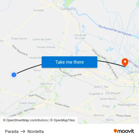 Parada to Nordelta map