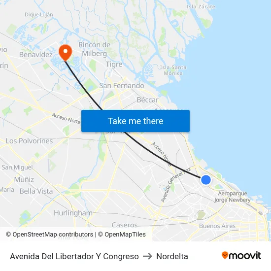 Avenida Del Libertador Y Congreso to Nordelta map