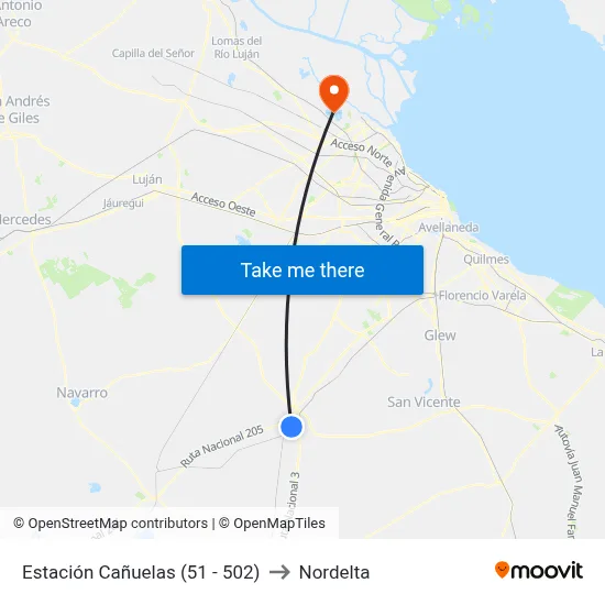 Estación Cañuelas (51 - 502) to Nordelta map