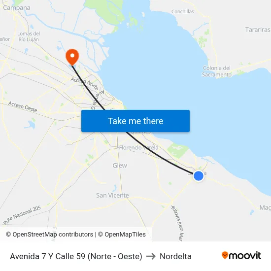 Avenida 7 Y Calle 59 (Norte - Oeste) to Nordelta map