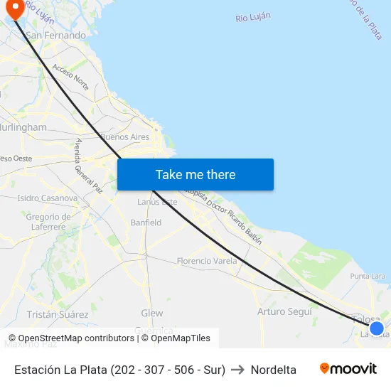 Estación La Plata (202 - 307 - 506 - Sur) to Nordelta map