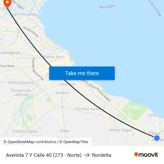 Avenida 7 Y Calle 40 (273 - Norte) to Nordelta map