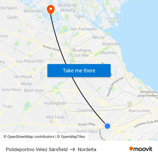 Polideportivo Vélez Sársfield to Nordelta map