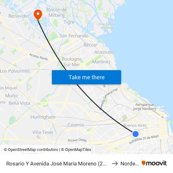 Rosario Y Avenida José María Moreno (26 - 132) to Nordelta map