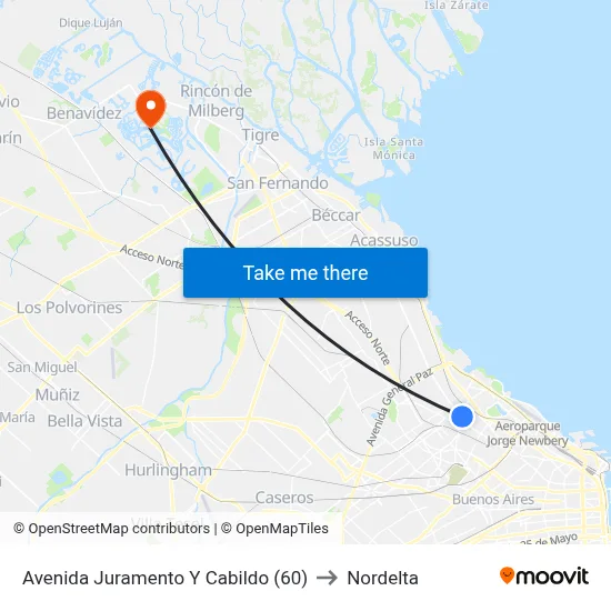 Avenida Juramento Y Cabildo (60) to Nordelta map