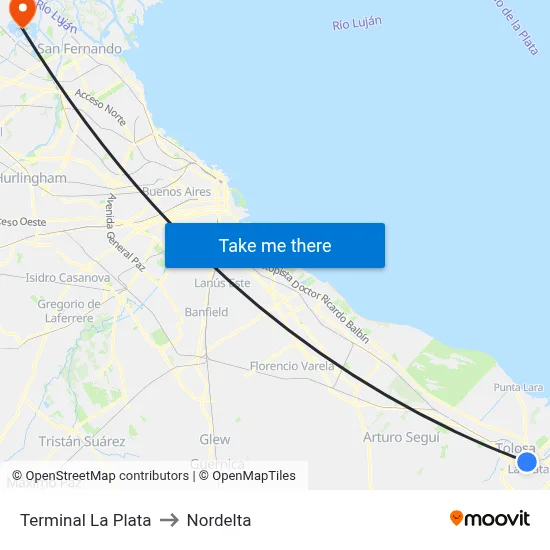 Terminal La Plata to Nordelta map