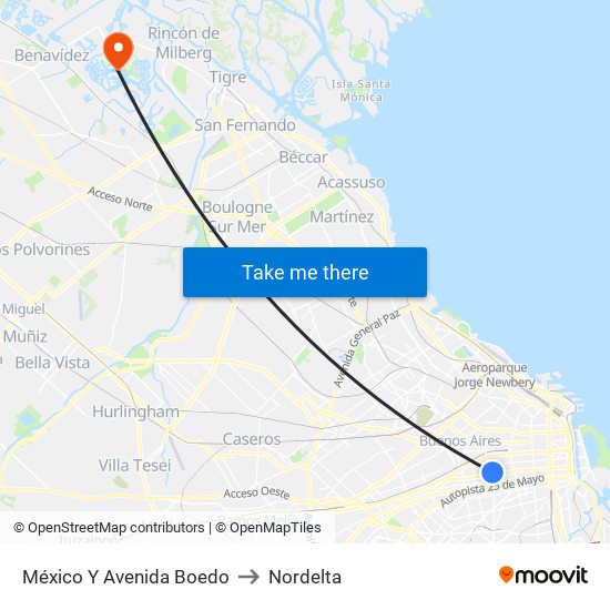 México Y Avenida Boedo to Nordelta map