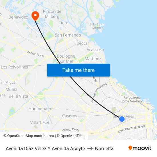 Avenida Díaz Vélez Y Avenida Acoyte to Nordelta map