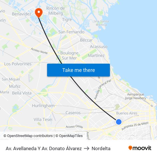 Av. Avellaneda Y Av. Donato Álvarez to Nordelta map