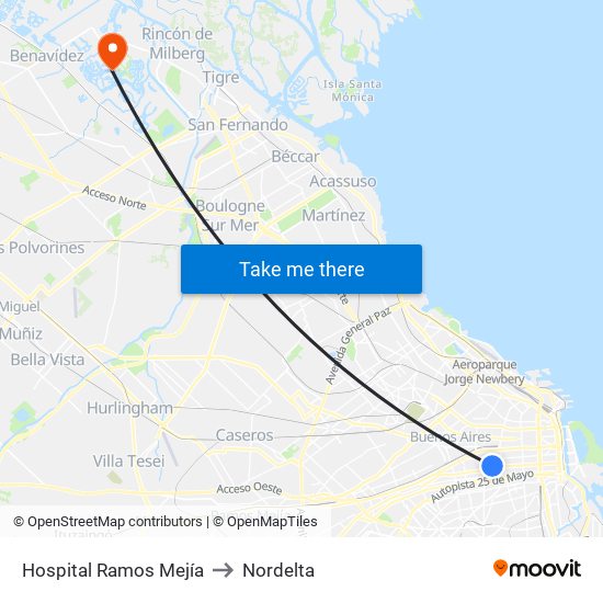 Hospital Ramos Mejía to Nordelta map