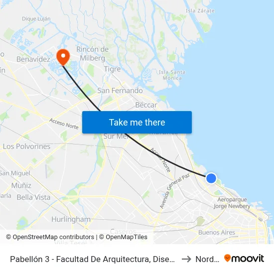 Pabellón 3 - Facultad De Arquitectura, Diseño Y Urbanismo to Nordelta map