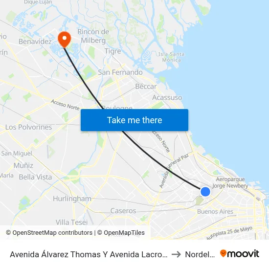 Avenida Álvarez Thomas Y Avenida Lacroze to Nordelta map