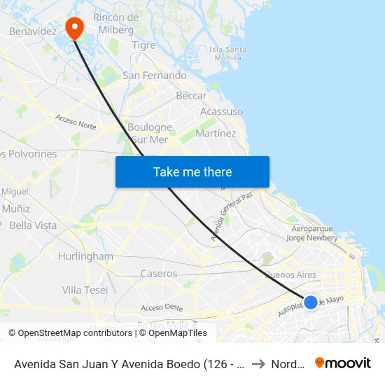 Avenida San Juan Y Avenida Boedo (126 - 127 - 180) to Nordelta map