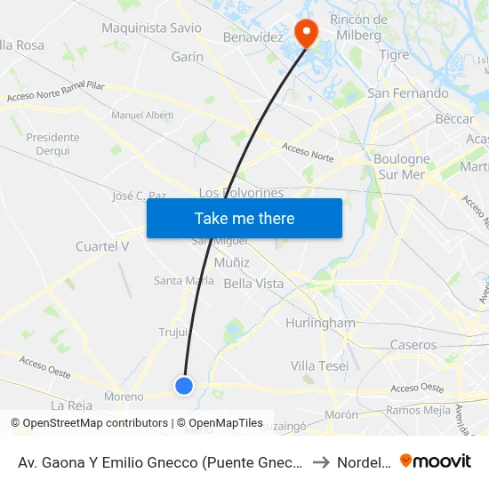 Av. Gaona Y Emilio Gnecco (Puente Gnecco) to Nordelta map