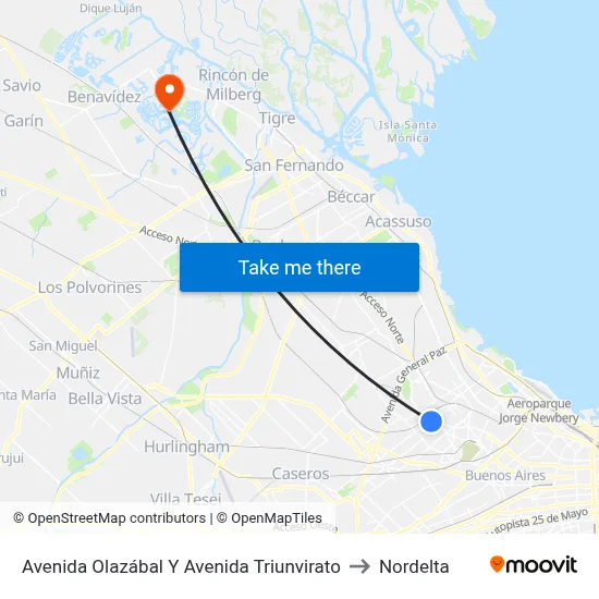 Avenida Olazábal Y Avenida Triunvirato to Nordelta map