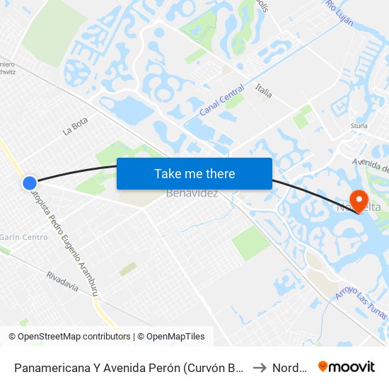 Panamericana Y Avenida Perón (Curvón Benavidez) to Nordelta map