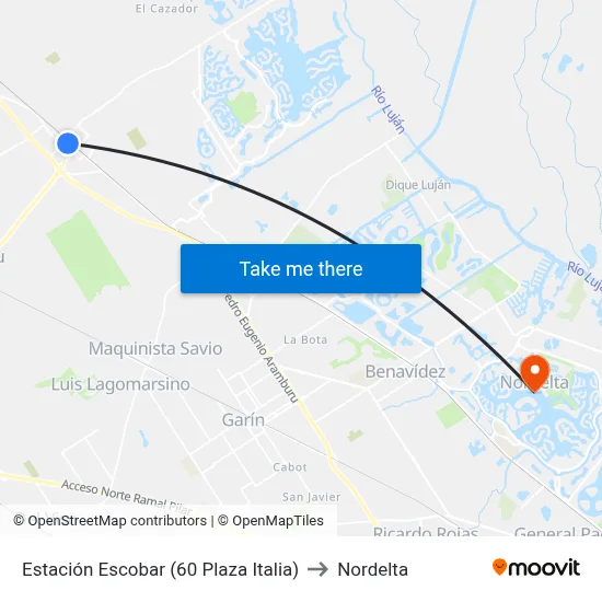 Estación Escobar (60 Plaza Italia) to Nordelta map