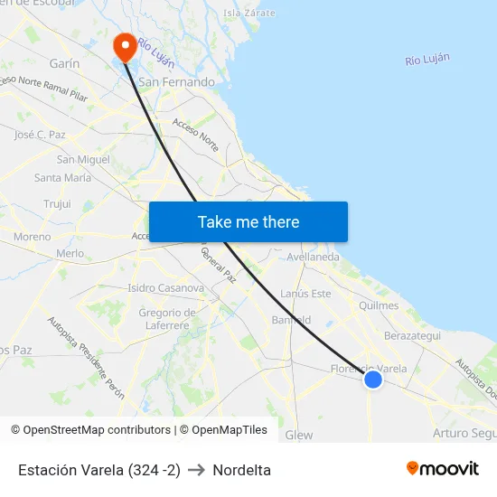 Estación Varela (324 -2) to Nordelta map
