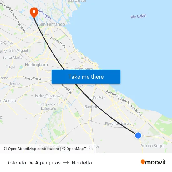 Rotonda De Alpargatas to Nordelta map