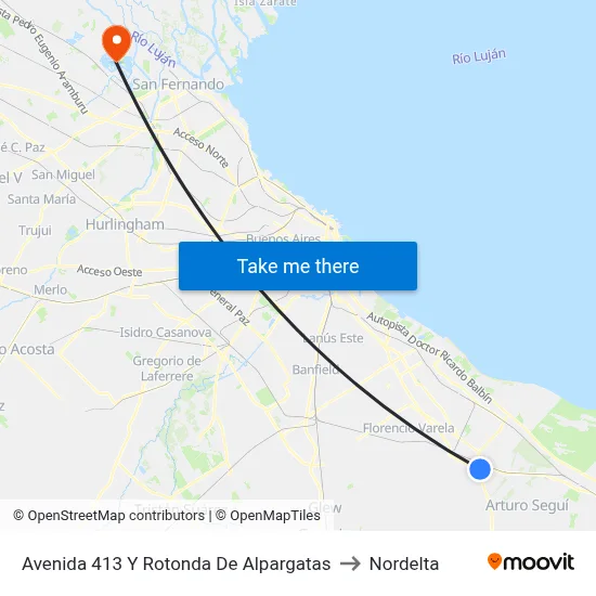 Avenida 413 Y Rotonda De Alpargatas to Nordelta map