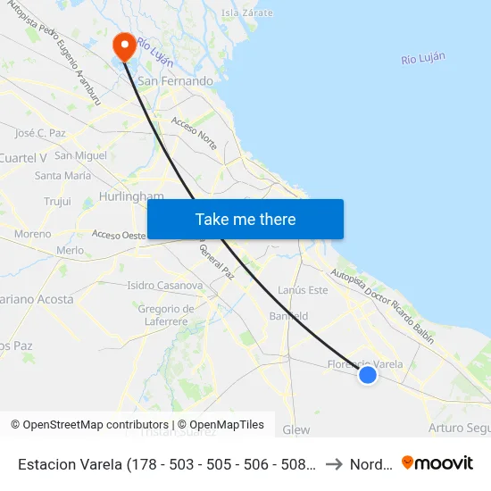 Estacion Varela (178 - 503 - 505 - 506 - 508) (Hacia Norte) to Nordelta map