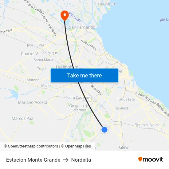 Estacion Monte Grande to Nordelta map