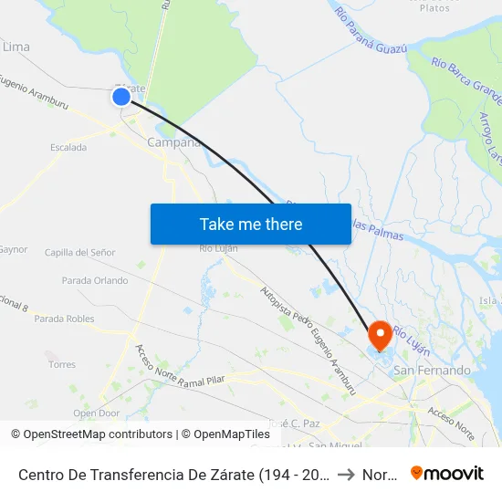 Centro De Transferencia De Zárate (194 - 204 - 228 - 429 - Combi) to Nordelta map