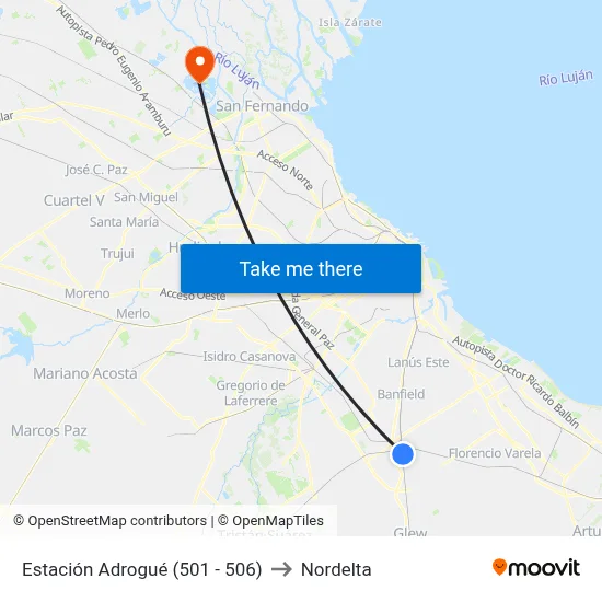 Estación Adrogué (501 - 506) to Nordelta map