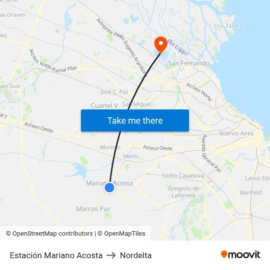 Estación Mariano Acosta to Nordelta map