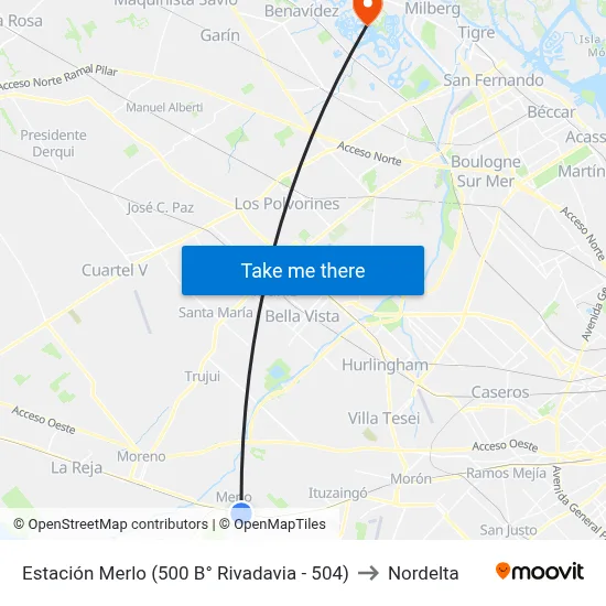 Estación Merlo (500 B° Rivadavia - 504) to Nordelta map