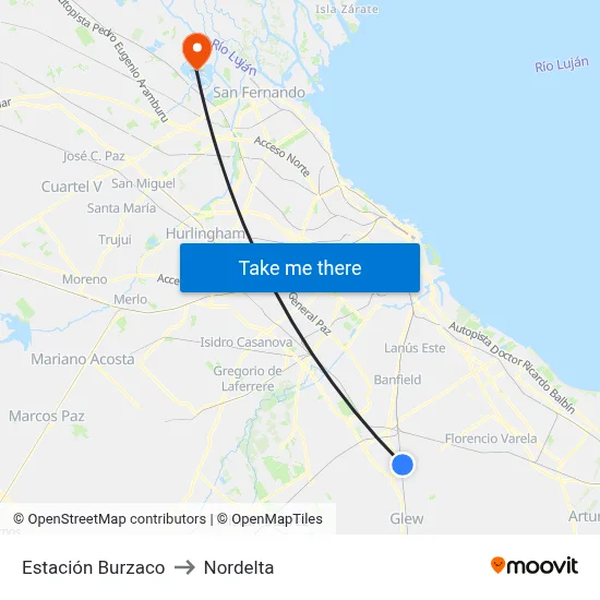 Estación Burzaco to Nordelta map