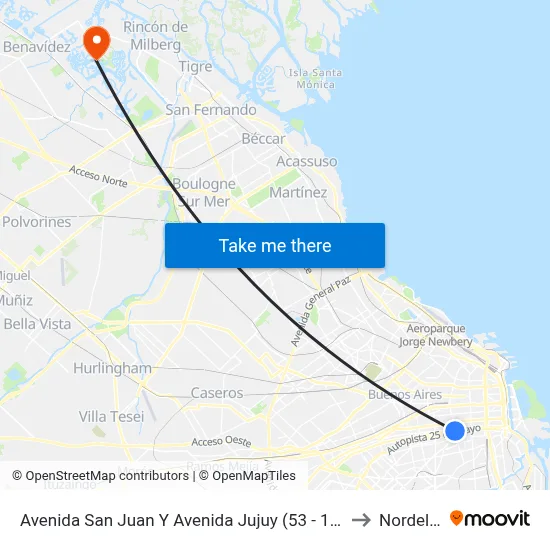 Avenida San Juan Y Avenida Jujuy (53 - 126) to Nordelta map