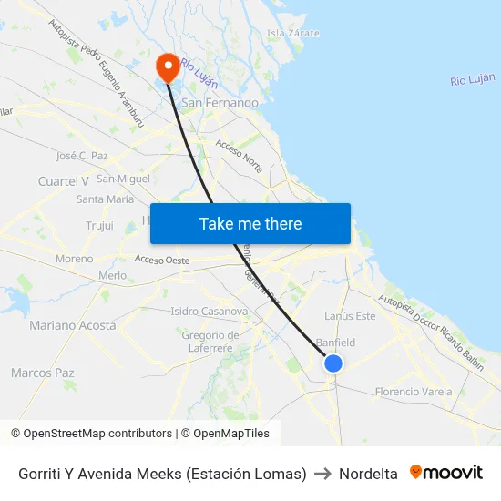Gorriti Y Avenida Meeks (Estación Lomas) to Nordelta map