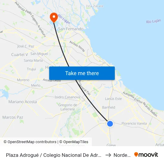 Plaza Adrogué / Colegio Nacional De Adrogué to Nordelta map