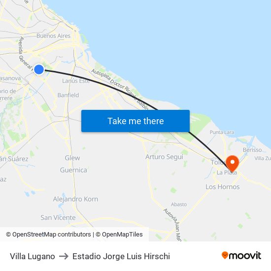 Villa Lugano to Estadio Jorge Luis Hirschi map