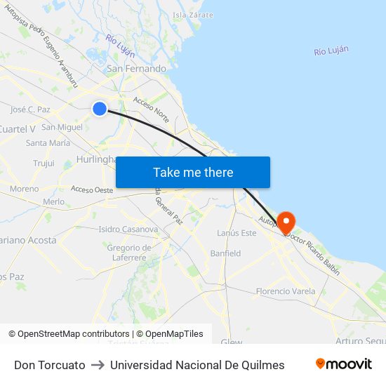 Don Torcuato to Universidad Nacional De Quilmes map