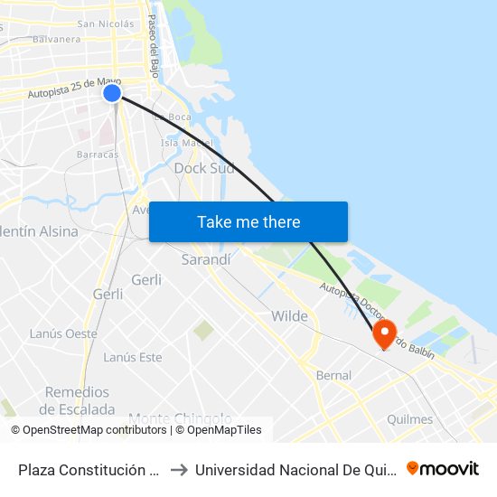 Plaza Constitución (53) to Universidad Nacional De Quilmes map