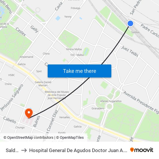 Saldías to Hospital General De Agudos Doctor Juan A. Fernández map