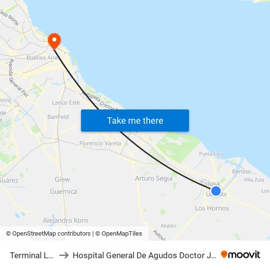Terminal La Plata to Hospital General De Agudos Doctor Juan A. Fernández map