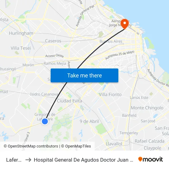 Laferrere to Hospital General De Agudos Doctor Juan A. Fernández map