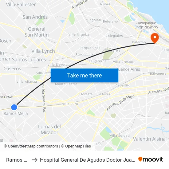 Ramos Mejía to Hospital General De Agudos Doctor Juan A. Fernández map