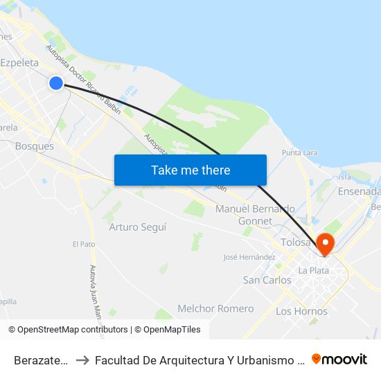 Berazategui to Facultad De Arquitectura Y Urbanismo - Unlp map