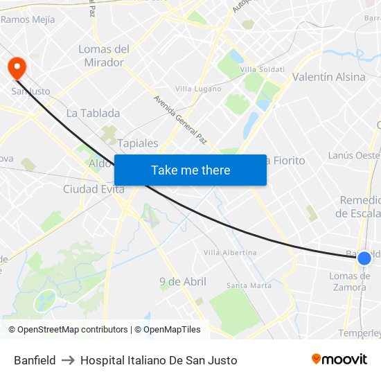 Banfield to Hospital Italiano De San Justo map