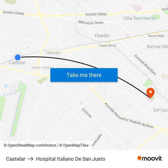 Castelar to Hospital Italiano De San Justo map