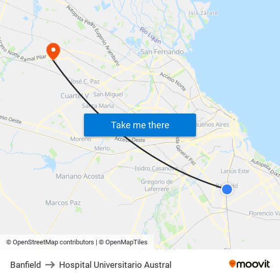 Banfield to Hospital Universitario Austral map