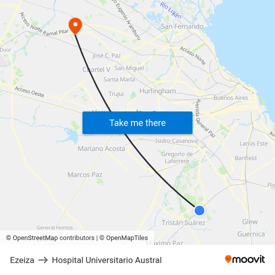 Ezeiza to Hospital Universitario Austral map