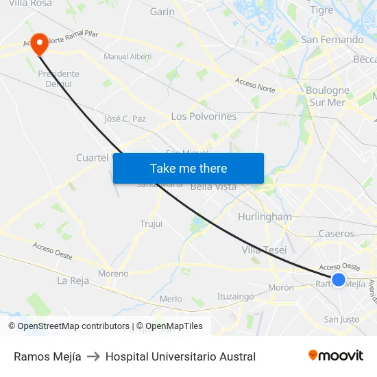 Ramos Mejía to Hospital Universitario Austral map